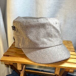 New York and Company Tan Wool‎ Flat Top Cadet Cap with Buckle detail